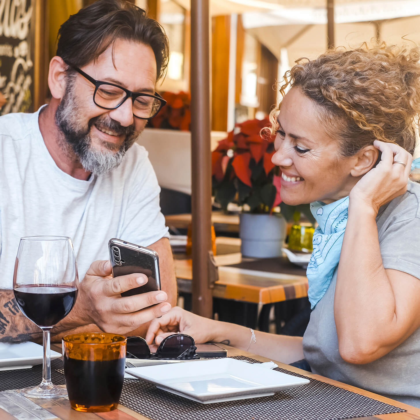 man and woman in a restaurant